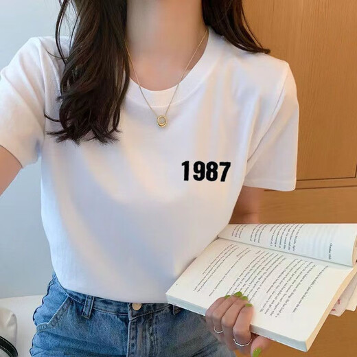 FHHUABD2025短袖t恤女ins潮夏季女宽松印花韩版港风简约上衣百搭学生拼接 1421白色 M