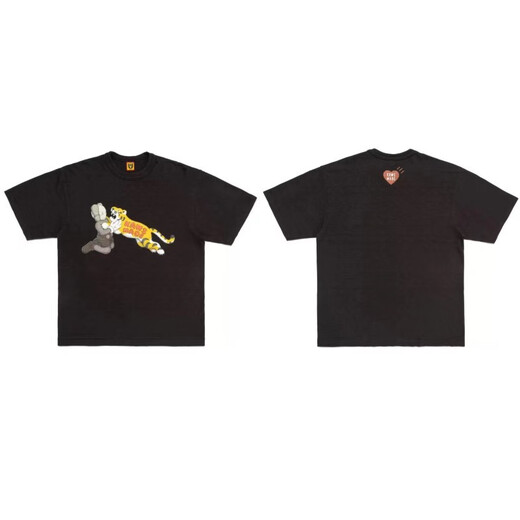 Lee Kids японский американский модный бренд Human Dragon Year Limited Shore-Teared Men Пара летняя мультипликационная футболка для животных женская топ-3892 Black S