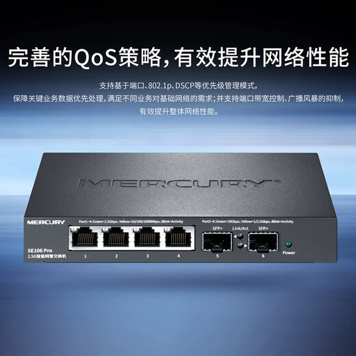 Mercury original SE106 Pro 2.5G intelligent network management switch Supports VLAN 10 Gigabit SFP optical port Plug and play high-speed transmission SE106 PRO