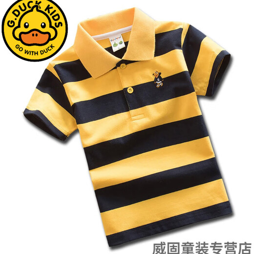 G.duck儿童男童棉质条纹短袖polo衫T恤0-15岁童装2024新款翻领小中大童 7029红白 170 4码=90cm