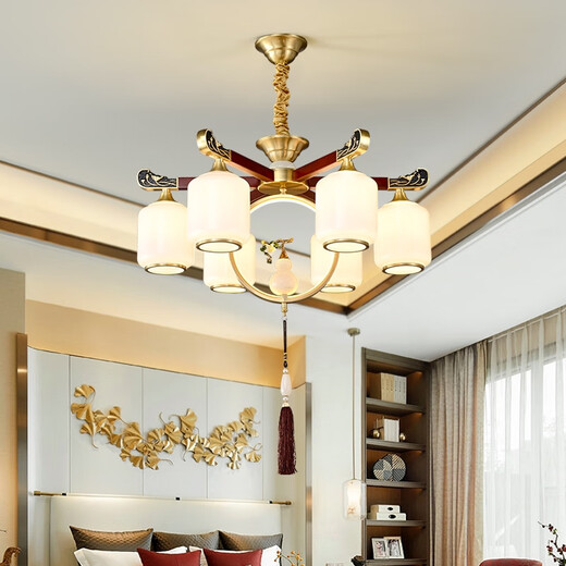 JPHZNB solid wood new Chinese chandeliers full copper living room lamp Guangzhou Zhongshan lamp whole house hall main lamp 2023 new model 9889/6 head