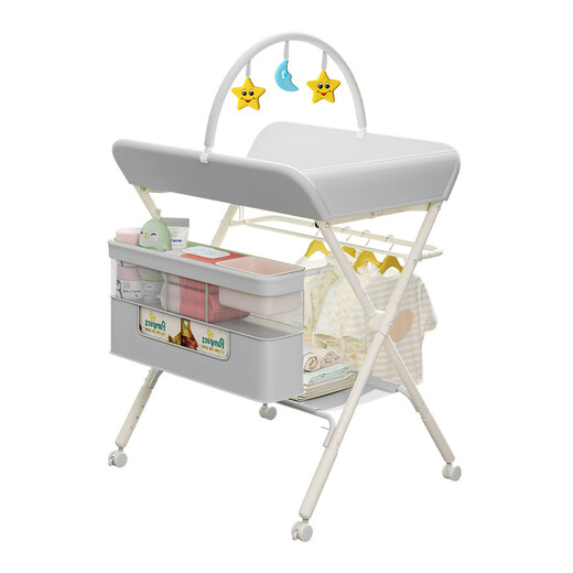 Habik diaper table, baby care table, multifunctional foldable baby changing and caressing table, bathing and diaper changing for newborns, double-layer toy model, green, upgraded frame + double-layer storage basket + double poles for drying clothes