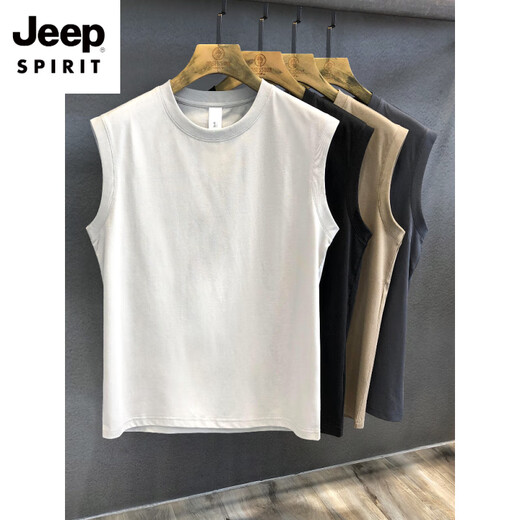 Jeep Spirit Summer New Long Velvet Cotton Fashion Brand Sports Mest Vest Мужская футболка с рукавами мужская американская жилетка светло-серая минималистская подгонка удобная версия M 90-105Jin [Jin равняется 0,5 кг]