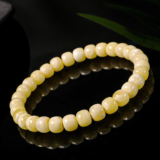 Moon Seal Baichuan Beeswax Bracelet for Men and Women, White Flower Wax Straight Cut Buddha Beads, Single Circle Bracelet, Comes with a Certificate of Good Luck Gift Box