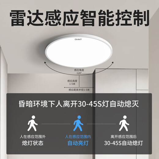 Chint human body sensor ceiling lamp intelligent light control lamp dust-proof, moisture-proof, mosquito-proof, corridor corridor garage lamp 24W white light 37CM diameter
