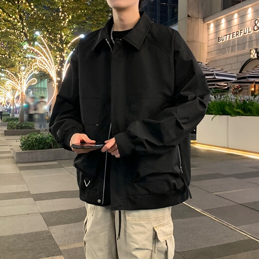 Homlean outdoor work jacket men's autumn windproof jacket loose casual all-match top OH02 amber black L