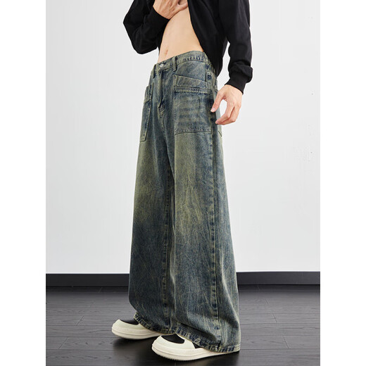Zengzhi Lightning Jeans Spring neuer Retro losen geraden Bein Trendy Brand High Street American Hosen 1049 Schwarzer Gradient S