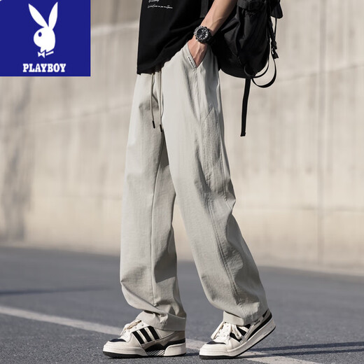 花花公子（PLAYBOY）夏季薄款裤子男孩青少年高中初中学生冰丝速干运动裤大童休闲长裤 HXS-6636灰色 XL 115至130斤