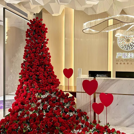 Internet celebrity Rose Waterfall Goddess Day wedding proposal site check-in point confession background wall simulated flower scene layout Caixia Rose (2300 pieces of materials) free installation tools