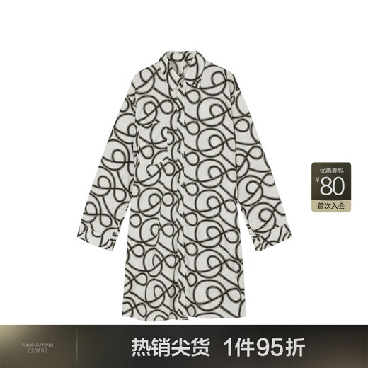 JNBY/Jiangnan cloth spring and summer shirt dress loose printed lapel shirt casual jacket for women 5N4G13820 973/Mi black two-color S