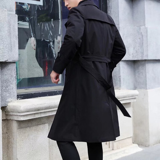 BYPHYTEE young men's long over-the-knee windbreaker autumn new coat jacket men's Korean version slim British mid-length windbreaker Khaki M