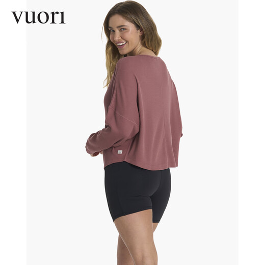 VUORI 飞奥力长袖上衣T恤套头衫运动舒适休闲宽松圆领女VW1047 红色/Rosewood XS /S