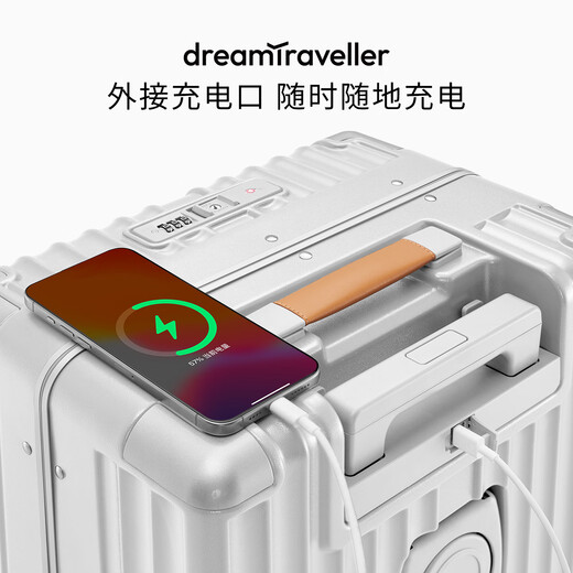Dream traveler large capacity suitcase universal wheel multi-functional trolley case front opening suitcase for men and women 20 inches elephant gray