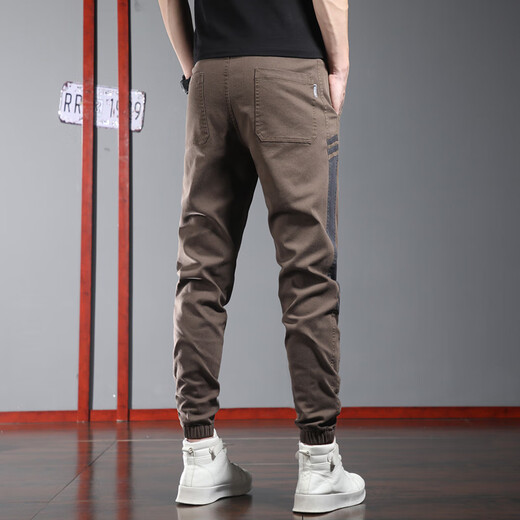 
Playboy (PLAYBOY) summer thin casual pants for men's trendy brand loose tying foot sports pants 2025 new summer workwear Harem pants 9859 black XL size 32-33