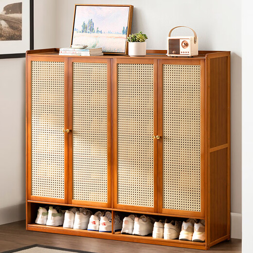 Old bamboo craftsman multi-layer shoe cabinet door entry cabinet shoe rack household integrated wall-mounted large-capacity storage partition entrance cabinet