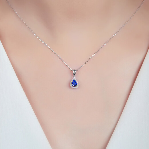 Tingliang 0.6 carat royal blue sapphire pendant 18K gold diamond colored gemstone necklace Chinese Valentine's Day single pendant