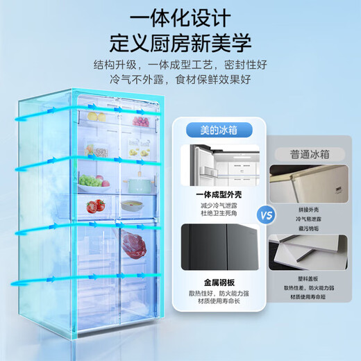 Midea refrigerator 501 liter French multi-door double door/cross four-door first-class variable frequency air-cooled frost-free household large capacity 60cm ultra-thin and embedded odor-free refrigerator Cross-door four-door 501 liter | 60cm ultra-thin and embedded