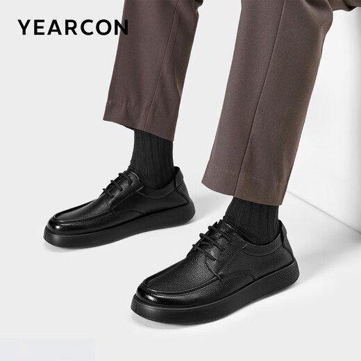 Yierkan Men's Shoes Sheepskin Lace-Up Business Casual Leather Shoes Soft Sole Soft Surface Dad Shoes 59748W Black 43