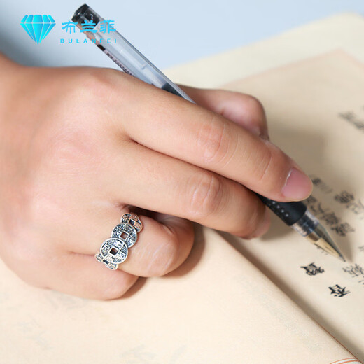 Xinheming Men's Ring Five Emperors Money Solid Color Silver Coins Silver Jewelry Thai Silver Men's and Women's Index Finger Ancient Style National Trend Personality 99 Pure Silver 925 Silver Gold Color Five Emperors Money Small Open Ring About 1