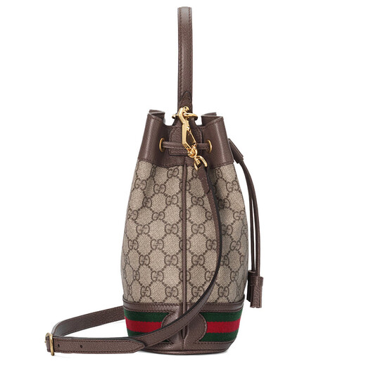 古驰（GUCCI）0phidia老花Logo条纹织带抽绳水桶包斜挎手提单肩包 小号 女款SS 乌木色/棕色55062196I3B8745