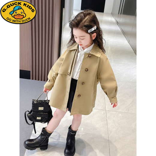G.Duckkids Girls Wurnbreaker British Style Spring и осенний стиль 2024 Новая детская модная девочка для девочек средней длины корейская версия Куртка Khaki 120см