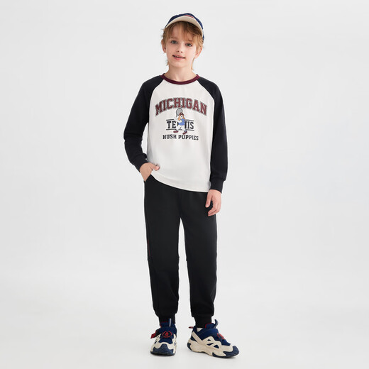 Hush Puppies children's clothing children's shirt boys and girls autumn new fashion printed long-sleeved crew neck shirt for boys and girls, navy 160 cm