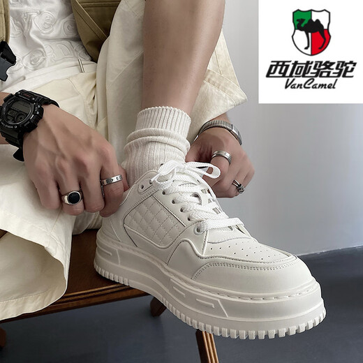 西域骆驼（VANCAMEL）2025新款男鞋一脚蹬休闲百搭运动板鞋厚底潮鞋子夏季透气小白鞋 9720白【品质专柜版 四季款】 38