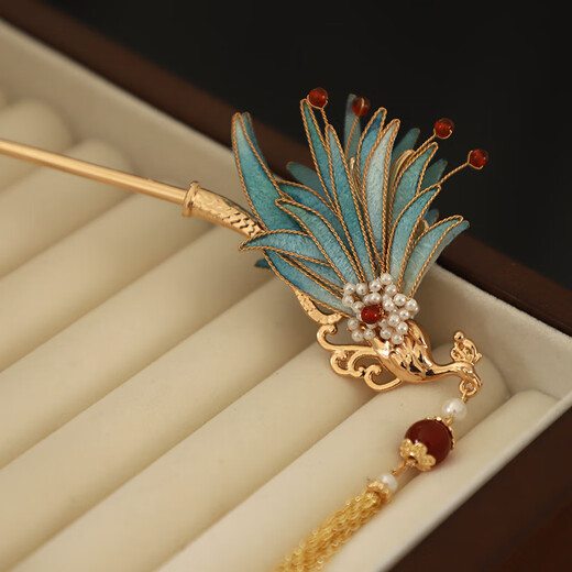 Shijun (SHIJUN) wedding golden phoenix hairpin, imitation velvet flower, ancient style filigree hairpin, new Chinese style cool Song Guanfeng hairpin dress cheongsam, the same reverse side can be used on the left and right