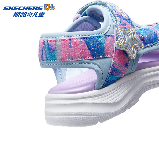 Skechers Summer Girls Velcro Sandals Fashion Flashing Casual Lightweight Versatile Comfortable Shoes Beach Shoes 303103L Light Blue/Multicolor/LBMT 27.5