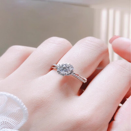 Pt950 platinum first snow moissanite diamond ring female one carat couple engaged and seeking wedding gift ring closed first snow 50 points diamond ring - light luxury model default live mouth can be adjusted in size