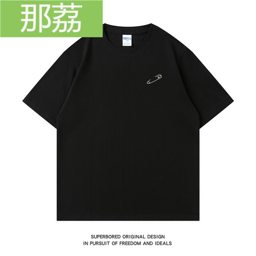 
Nali niche design simple pin printed short-sleeved T-shirt for 2025 summer new loose cotton round neck half-sleeved T-1449-pin-white M