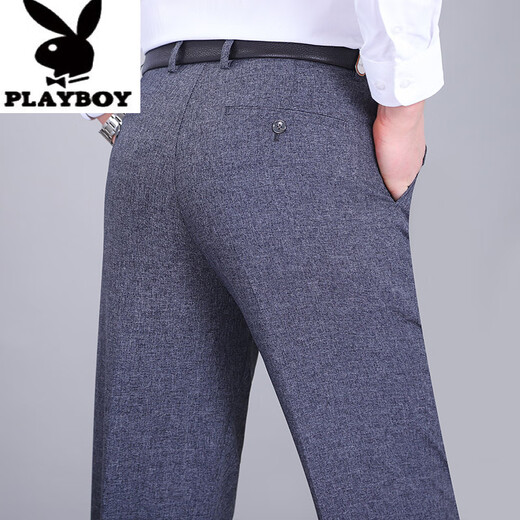 Playboy (Playboy) High-End-Sommer dünne dünne doppeltpassende Leinenhosen-Casual Hosen Vatertagsgeschenk mittleren Alters und ältere Hochtätigkeit mit hoher Taille Long Long Hosen 9930 Doppelpaarte schwarze 42 3 Fuß 2 Taillenumfang