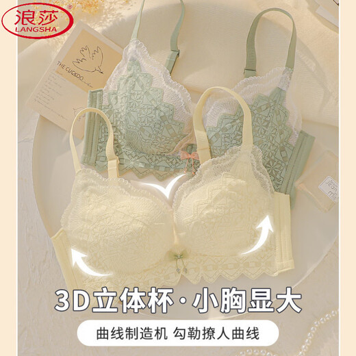 浪莎（LangSha）甜美蕾丝性感美背女内衣小胸加厚聚拢上托侧收副乳无钢圈文胸套装 粉色 单件 80A 36 B通杯