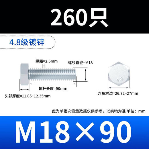 Vinoa 4.8 grade galvanized external hexagonal bolts external hexagonal screws air conditioning bracket screw nut set complete M6M8M20 M18 one box 150