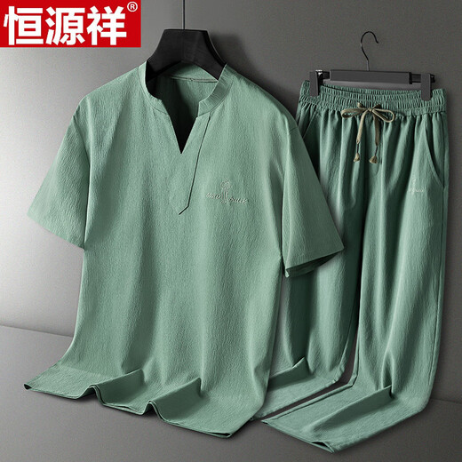 Hengyuanxiang Pyjamas Herren Sommer-Eis-Sensen-Seiden-Kurzärmel-Hosen Dünne Sommer Cool Cool großer Männerstil für Outdoor-Kleidungsanzug 9906 Schwarz [kurzärmelige + Shorts] Anzug L [85-105jin [Jin gleich 0,5 kg]]