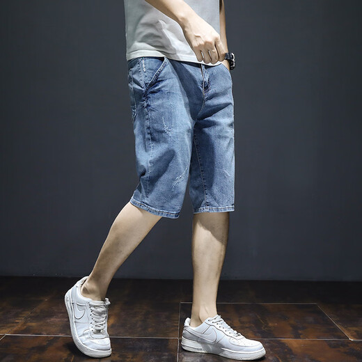 LEE KIDS牛仔短裤男夏季薄款宽松七分韩版潮流马裤破洞休闲潮牌五分中裤子 升级款直供-T693蓝色 28 建议90-100斤