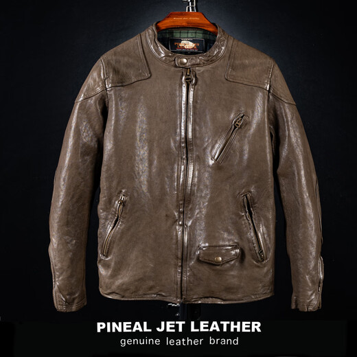 PJL Новая мужская мода из натуральной кожи, повседневная ретро-стойка с воротником-стойкой, потертая потертая овчина Venom, черная M (130Jin Jin равна 0,5 кг или меньше)