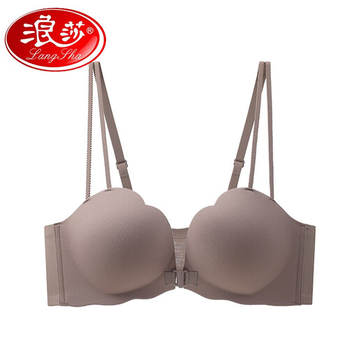 浪莎（LangSha）内衣女小胸聚拢显大前扣2025性感美背无钢圈收副乳软支撑无痕文胸 咖啡色 S 32/70AB 上薄下厚约3cm