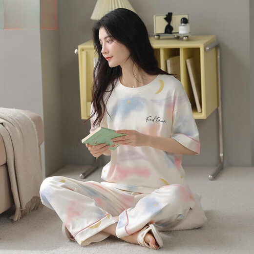 Pajamas de coton pur modal Pure pour femmes pantalons à manches courtes, tous les cotons, peut être porté à l'extérieur, doux vêtements décontractés pour les filles. Z9716 L Size recommandés pour 100-120 Jin [Jin est égal à 0,5 kg]