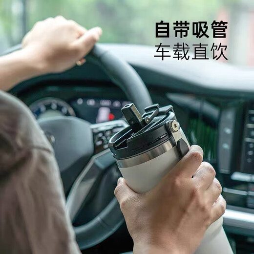 TYESO 保温杯吸管杯保冷水杯子不锈钢大容量车载水杯男女士咖啡杯便携 紫色1050ml