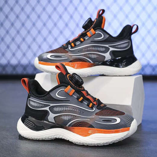 Shinku boys sports zapatos 2025 zapatos para niños de primavera y verano zapatos de malla de papá mediano niños grandes zapatos blancos zapatos de malla hueco l9903 negro naranja 35