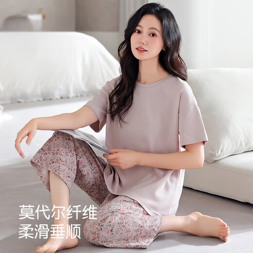 
Modal cotton pajamas for women in summer 2025 new short-sleeved thin middle-aged mother large-size summer ice silk home clothes for women DM13803 3XL (180): Recommended 160-180Jin [Jin equals 0.5 kg] to wear [
