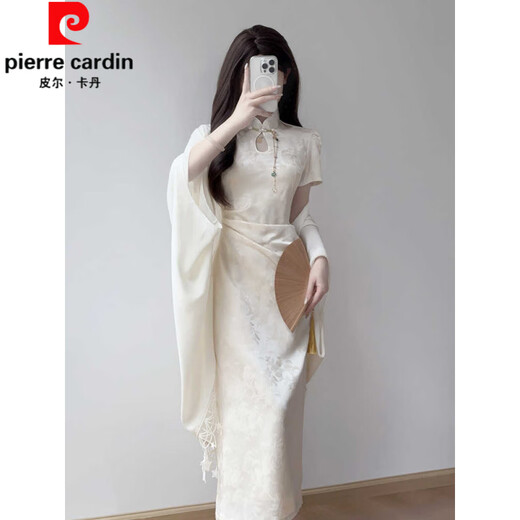 Pierre Cardin cheongsam 2025 new temperament young style national style silk dress daily new Chinese style girl summer dress pear white-cheongsam S