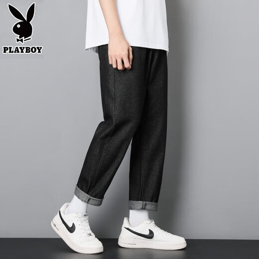 Playboy Jeans Men's Men's Summer Cone Shape montre une chair lâche élevée couvrant la mode rétro polyvalente pantalon décontracté d'été 6621 noir [Summer Thin] 32 [2 pieds 5-poids 135-145jin [Jin est égal à 0,5 kg]]]