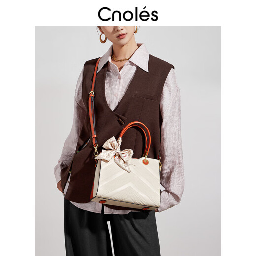 CNOLES【新品】橘子奶昔妈妈手提包新款单肩包包 白配橙+红色礼盒_【母亲节送礼】