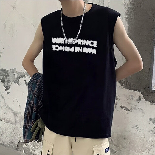GXG.1978 American Street Pure Cotton Outer Wear Herren-Weste T-Shirt im Sommer Neue Modemarke Lose ärmellose Weste 1049 Schwarz M für 80-100jin [Jin entspricht 0,5 kg]