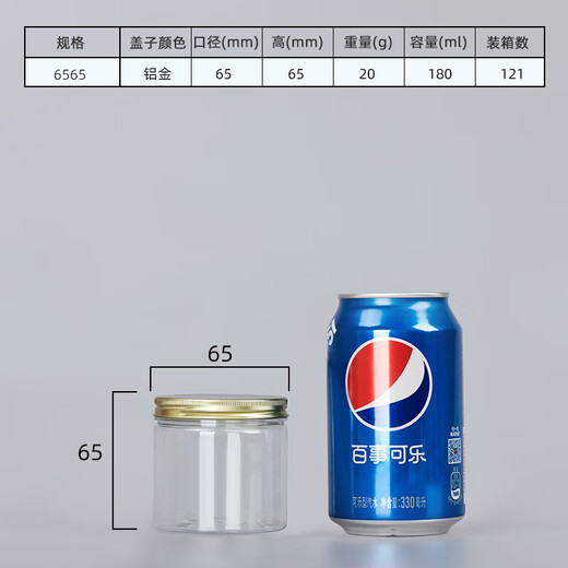 Ouoety Aluminium Gold Deckel Haustier Plastik Flasche Lebensmittelqualität versiegelt Dose transparent runde Mund Snack Snack Keks Verpackung Eimer 5,5*8,5 cm16 g Aluminium Gold Deckel 1098 Stücke