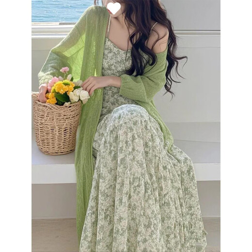 子木雅居韩系新款针织开衫碎花连衣裙两件套 外套 3882W# 3XL 【建议145-160斤】