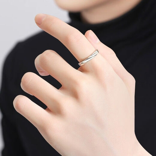 Zhixun Self-Discipline 999 Pure Silver Simple Ring for Boys Fashionable Pure Silver Index Finger Ring Birthday Gift for Boyfriend Pure Silver 999 Opening Adjustable