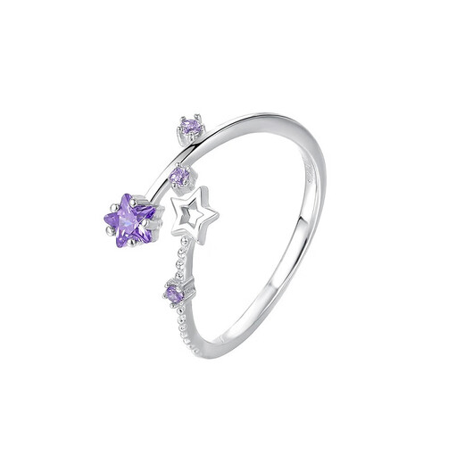 Su Shiliu light luxury purple star ring for women 925 silver niche versatile index finger ring adjustable birthday gift for women purple little star wish ring